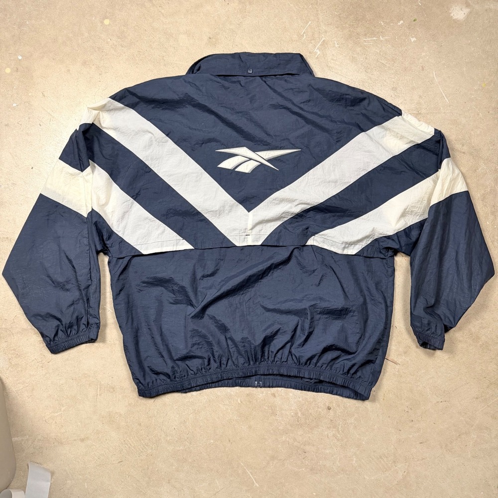 Vintage Reebok Windbreaker Jacket Navy Blue White 90s Vector Logo Mens XL